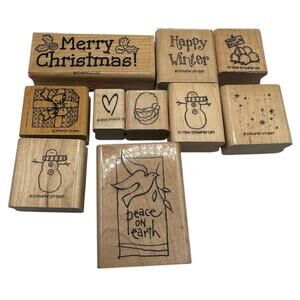 Set of 10 VTG XMAS Stampin Up Rubber Stamps Christmas Santa Winter Snowman